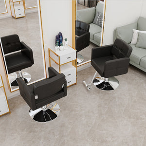 English Elm Fashionable Hydraulic Salon Chair Black Pu Leather Swivel Seat for Styling Studios W1151P361700