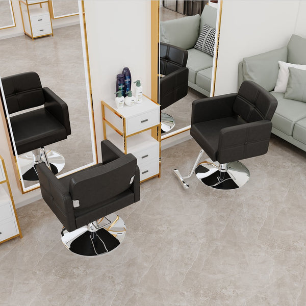 English Elm Fashionable Hydraulic Salon Chair Black Pu Leather Swivel Seat for Styling Studios W1151P361700