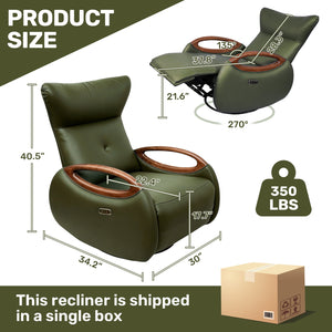 English Elm Power Reclining Swivel Chair Eco Leather Oak Armrests 260 Degree Lounge Seating Green W3795P502504