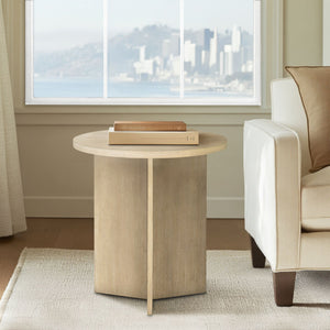English Elm Accent Table Round Starburst Veneer Top Greige Finish Compact Living Room Bedside Natural B035P408402