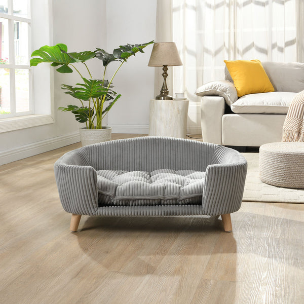 English Elm Christopher Knight Home® - Elevated Dog Bed Frame with Corduroy Pet Couch, Rubber Wood Legs, Supportive Foam for Small Dogs Gray N779P179967G