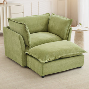 English Elm Modern Chenille Accent Chair with Ottoman Plush Wide Seat Curved Arms for Bedroom Green N719P428439F
