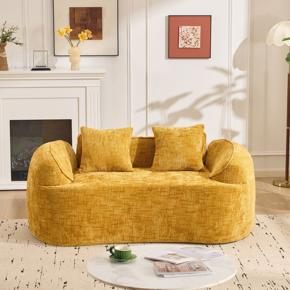 English Elm Yellow Curved Two-Person Compressed Sofa with Chenille Fabric, Spring Support, 2 Pillows, No-Assembly W3612P350748