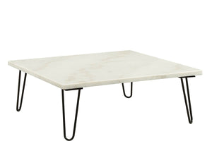 English Elm Modern Marble End Table with Luxurious Stone Top and Geometric Metal Legs for Chic Living Spaces Black,White 43 L x 50 W x 4 H B2741P337701