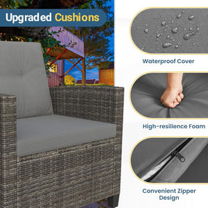 English Elm 4-piece Wicker Outdoor Conversation Set with Acacia Wood Table and Foam Cushions Grey+Brown B082S00062