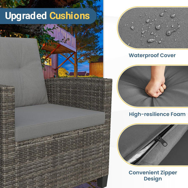 English Elm 4-piece Wicker Outdoor Conversation Set with Acacia Wood Table and Foam Cushions Grey+Brown B082S00062