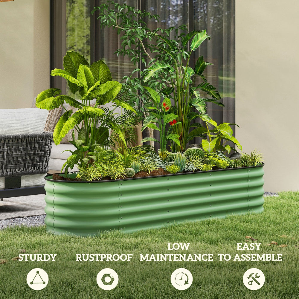 English Elm Outsunny Galvanized Steel Raised Garden Bed Modular Outdoor Planter with Safe Edging W2225P200928
