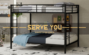 English Elm Multi Square Tube Iron Bunk Bed Full over Full, Black Sturdy Metal Frame, Dual Ladders, Space‑Saving Dorm Solution W1935P360909