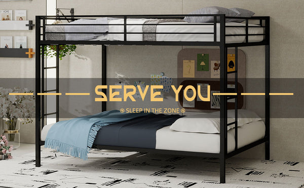 English Elm Multi Square Tube Iron Bunk Bed Full over Full, Black Sturdy Metal Frame, Dual Ladders, Space‑Saving Dorm Solution W1935P360909