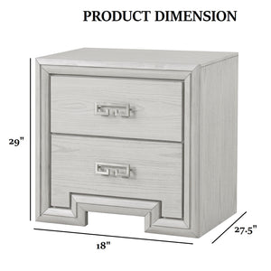 English Elm Transitional Rustic White Nightstand with Usb Charging Dovetail Drawers and Metal Handles B2741P435311