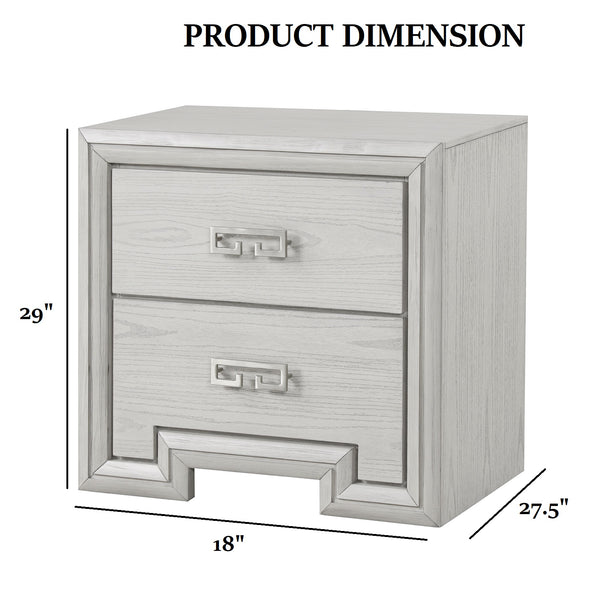 English Elm Transitional Rustic White Nightstand with Usb Charging Dovetail Drawers and Metal Handles B2741P435311