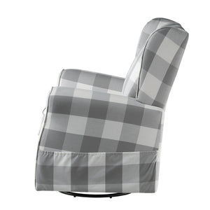 English Elm Grey Rolled Arm Swivel Glider Chair with Wingback Plaid Upholstery, Removable Covers, Elegant Comfort B062P186522