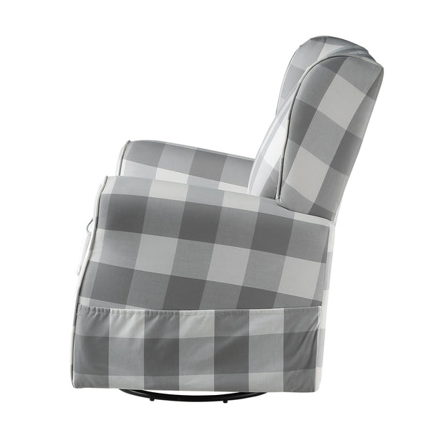 English Elm Grey Rolled Arm Swivel Glider Chair with Wingback Plaid Upholstery, Removable Covers, Elegant Comfort B062P186522