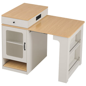 English Elm K&K Modern Extendable 59.5" Kitchen Island with Double-Sided Storage, Power Outlet & Casters White N707S000017W