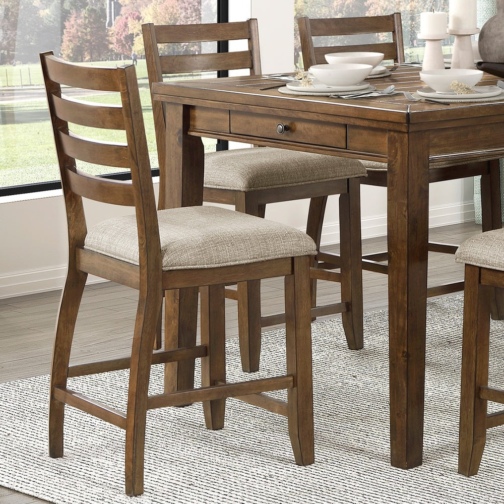 English Elm Traditional Cherry Finish Counter Height Dining Set Seats Six with Storage Drawers B011S02490