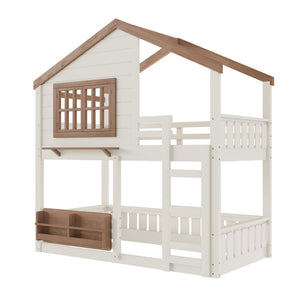 English Elm Full Bunk Bed with Trundle Bookshelf Storage Pine Frame Car Design for Kids W1580S00324
