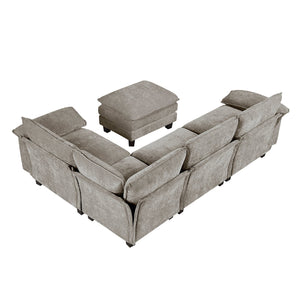 English Elm Modern 5-Piece Modular Sectional Set With Ottoman - Plush Chenille Upholstery For Versatile Comfort B011S01817