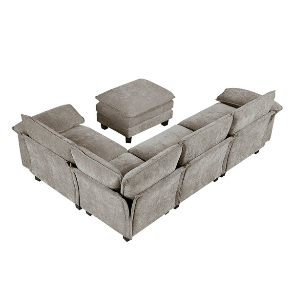English Elm Modern 5-Piece Modular Sectional Set With Ottoman - Plush Chenille Upholstery For Versatile Comfort B011S01817
