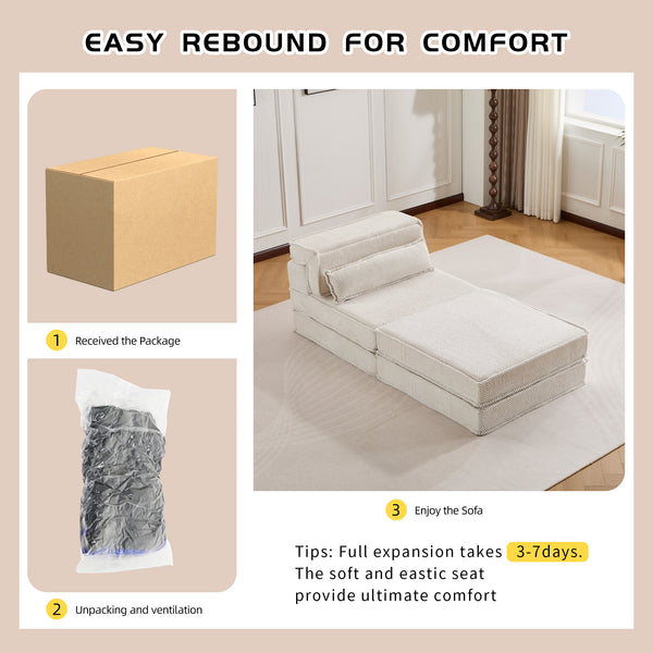 English Elm Compression Mahjong Sofa - Convertible, No Assembly Floor Bed With Memory Foam & Ottoman, White W3723S00043