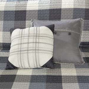 English Elm 6 Ridge Reversible Herringbone Quilt Set with Embroidered Throw Pillows Buffalo Plaid Cozy Lodge Vibe Grey 22.83 L x 17.72 W x 11.02 H B03597498