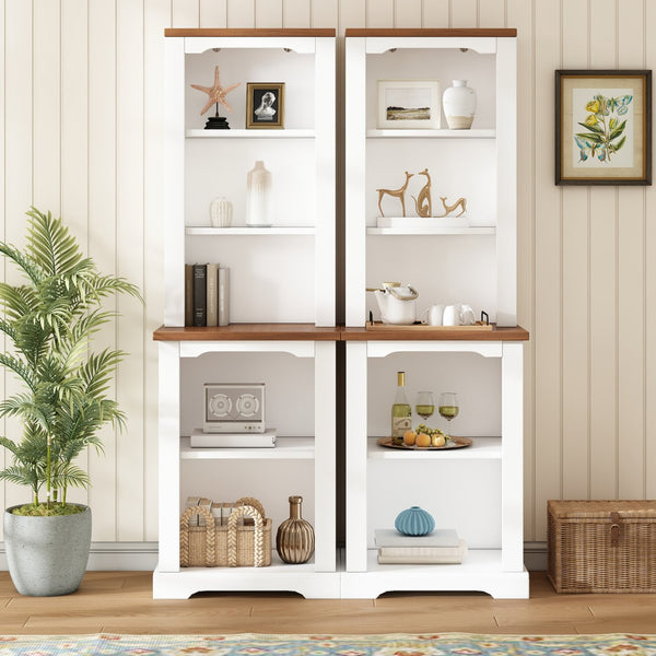English Elm On-trend Two Piece Walnut Veneer Freestanding Bookcase Set with Curved Sculptural White N721P394507K