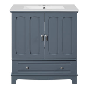 English Elm 30" Modern Bathroom Vanity with Ceramic Sink, Solid Wood Frame, Soft-Close Drawer & Adjustable Shelf Blue N710P293306C