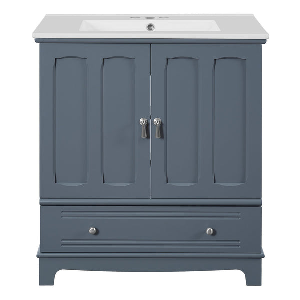 English Elm 30" Modern Bathroom Vanity with Ceramic Sink, Solid Wood Frame, Soft-Close Drawer & Adjustable Shelf Blue N710P293306C