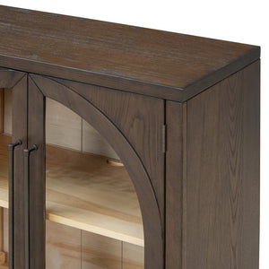 English Elm Trexm Arched Glass Door Buffet Sideboard Oak Veneer Storage Cabinet for Dining Room Espresso XW000021AAP-2026