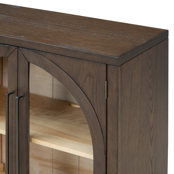 English Elm Trexm Arched Glass Door Buffet Sideboard Oak Veneer Storage Cabinet for Dining Room Espresso XW000021AAP-2026