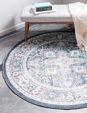 Unique Loom Baracoa Prado Machine Made Border Rug Gray, Blue/Ivory/Gray/Gold 8' 4" x 8' 4"