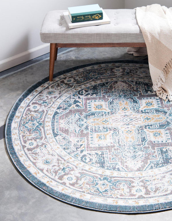 Unique Loom Baracoa Prado Machine Made Border Rug Gray, Blue/Ivory/Gray/Gold 8' 4" x 8' 4"