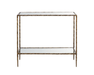 Sunpan Emine Nightstand - Hand-Hammered Metal Craftsmanship with Antique Brass & Tempered Glass Elegance