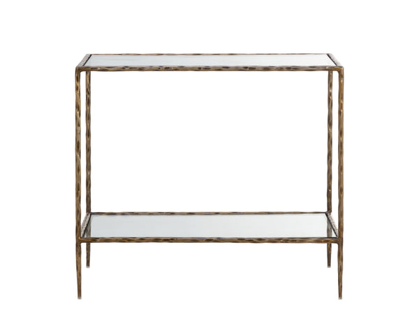 Sunpan Emine Nightstand - Hand-Hammered Metal Craftsmanship with Antique Brass & Tempered Glass Elegance