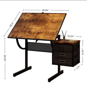 English Elm 1500 Piece Puzzle Table with Tilting Surface Four Felt Trays and Built-in Storage Drawers W347P396030