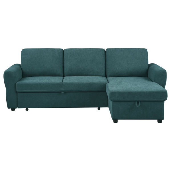 English Elm Kenna Teal Blue Sleeper Sectional with Storage Ottoman, Tufted Upholstery, Rounded Arms, Modern Comfort B062S01105