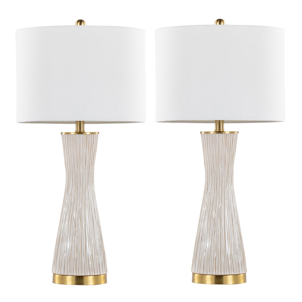 English Elm Brush Ceramic Table Lamp Set of 2 with Gold Base and Linen Shade for Refined Interiors B202P471585