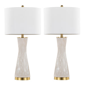 English Elm Brush Ceramic Table Lamp Set of 2 with Gold Base and Linen Shade for Refined Interiors B202P471585