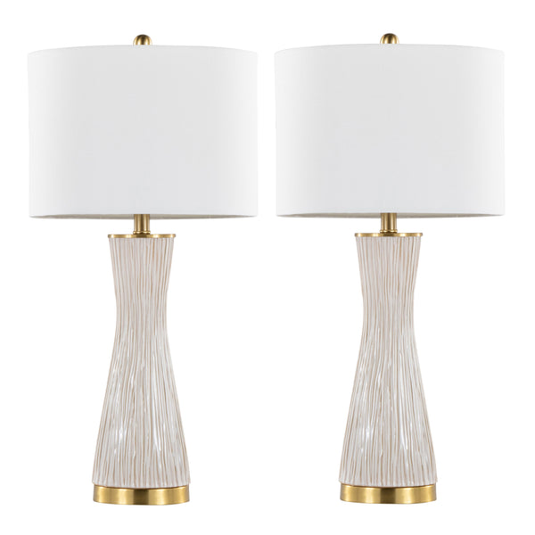 English Elm Brush Ceramic Table Lamp Set of 2 with Gold Base and Linen Shade for Refined Interiors B202P471585