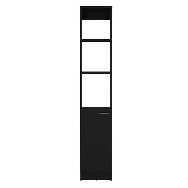 English Elm Linen Cabinet Marion Black — Slim Engineered Wood Bathroom Storage with Open Shelves & Concealed Door (46.1" L) B092P191188