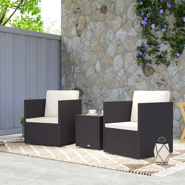 English Elm Outsunny Folding Pe Rattan Bistro Set Tempered Glass Table Cushioned Patio Chairs W2225P485627