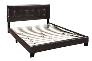 English Elm Contemporary Queen Platform Bed Brown Faux Leather Adjustable Rectangular Headboard B011P414676