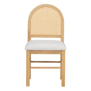 English Elm Trexm 4 Retro Upholstered Chairs With Rattan Backrests For Dining Room and Kitchen (Natural Wood Wash)