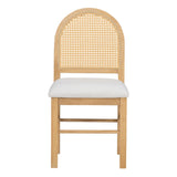 Trexm 4 Retro Upholstered Chairs, Rattan Backrests, Dining Room/Kitchen, Natural Wood Wash