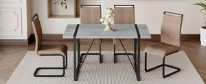 English Elm Table Set - Modern Minimalist Grey Marble Mdf Dining Table With 4 Brown Chairs And Black Legs W1151S02681-GIGA