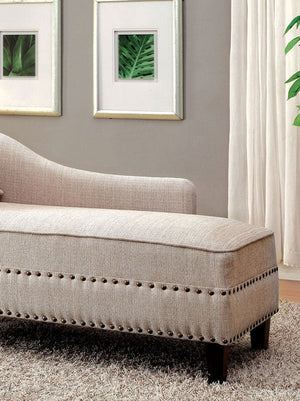 English Elm Beige Upholstered Chaise with Curved Arm and Nailhead Trim, Linen-Look Fabric, Pillow Included B011P305691