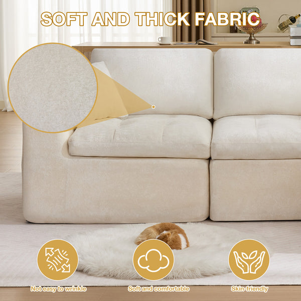 English Elm 110" Chenille Cloud Sectional Sofa Modular L-shape Deep Seat with Convertible Ottoman Beige W1521S00087