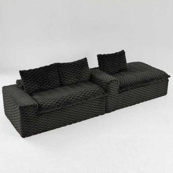 English Elm Black Turtle Velvet Sofa: Luxurious Convertible Twin-Seat With Chaise For Stylish Comfort & Versatility W3371S00032