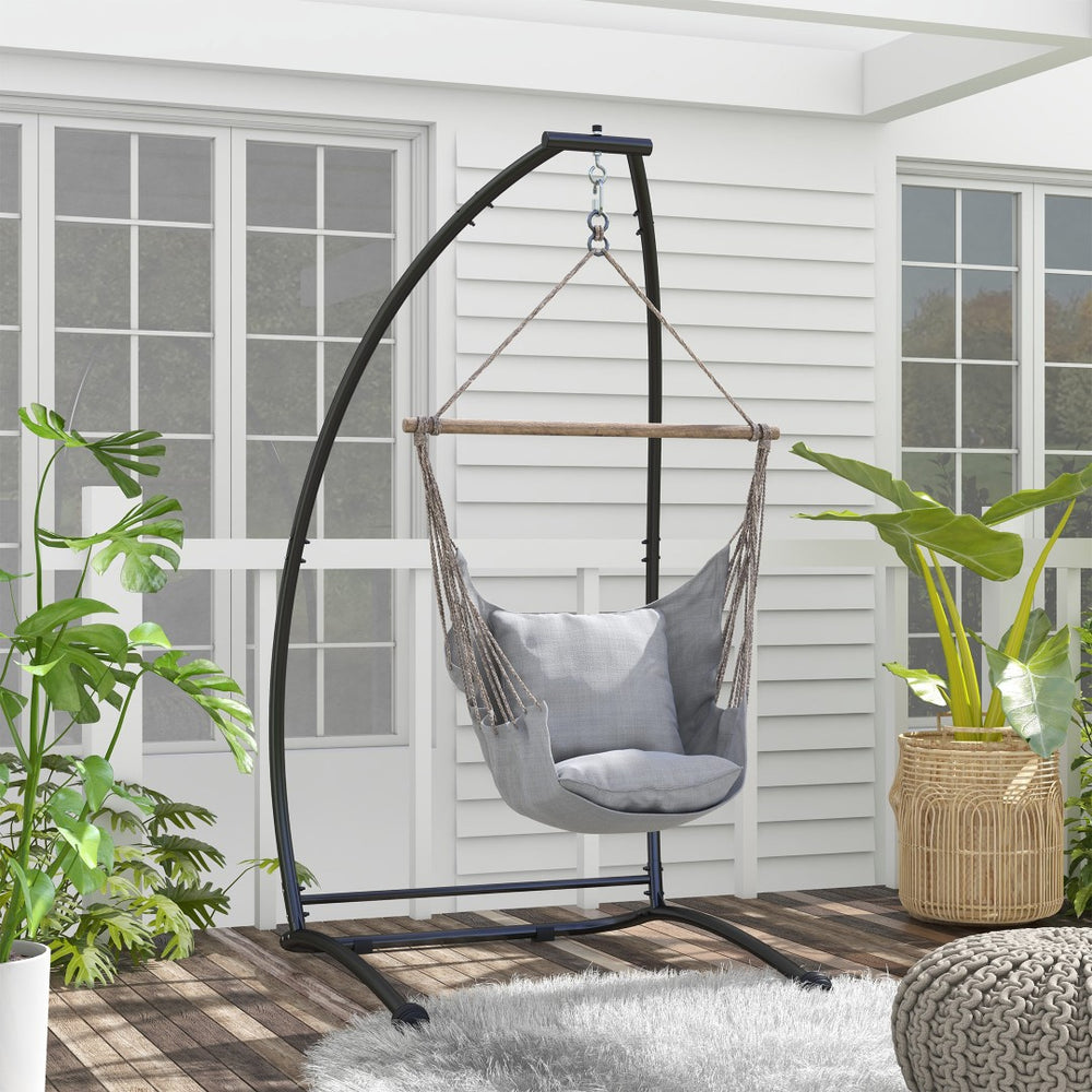 English Elm Outsunny Heavy-Duty C-Shape Hammock Chair Stand For Indoor & Outdoor Use, Easy Assembly, Black W2225P174057-GIGA