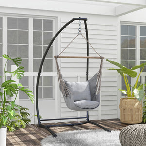 English Elm Outsunny Heavy-Duty C-Shape Hammock Chair Stand For Indoor & Outdoor Use, Easy Assembly, Black W2225P174057-GIGA