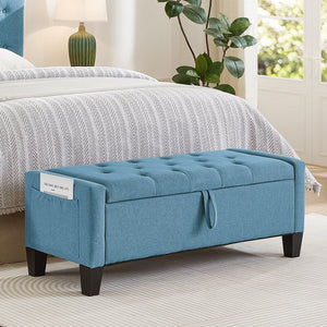 English Elm Ottoman Tufted Linen Storage Bench with Safety Hinge Solid Wood Frame Entryway Seat W2186P470000